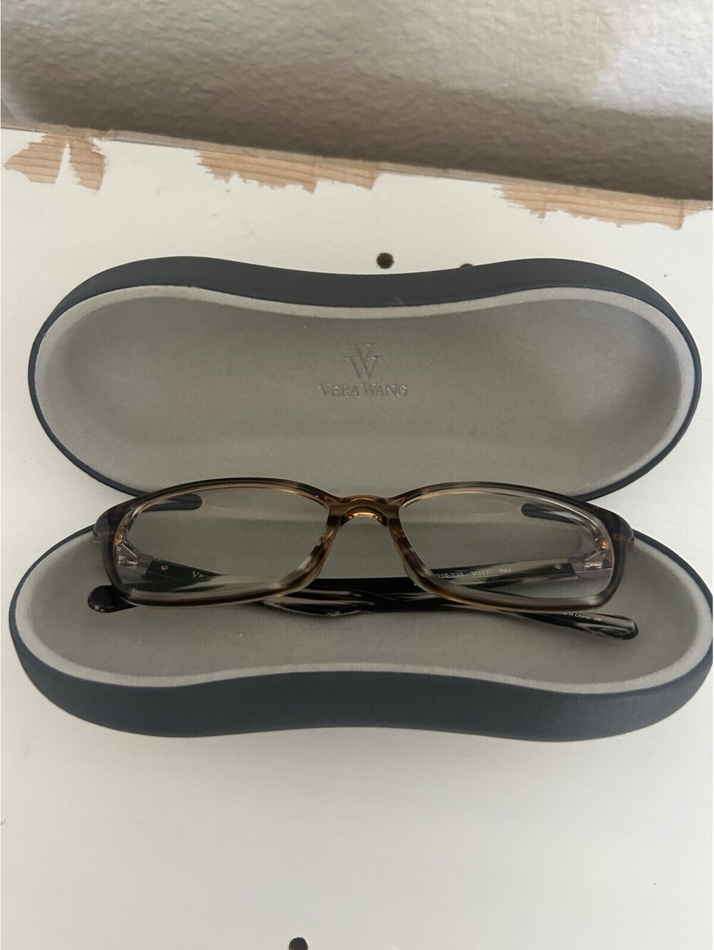 Vera Wang Eyeglasses V317 53-16-135 Brown Rhinestone Rectangle Frame